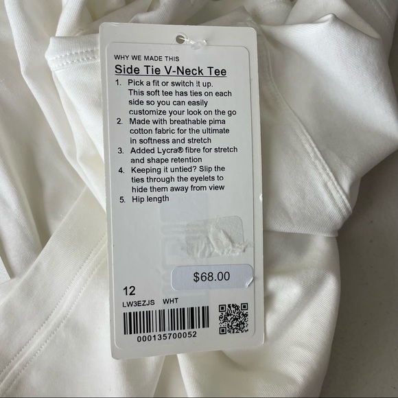 LULULEMON NWT SIDE TIE V-NECK T-SHIRT WHITE 8 12 TIE DETAILING - Picture 7 of 7